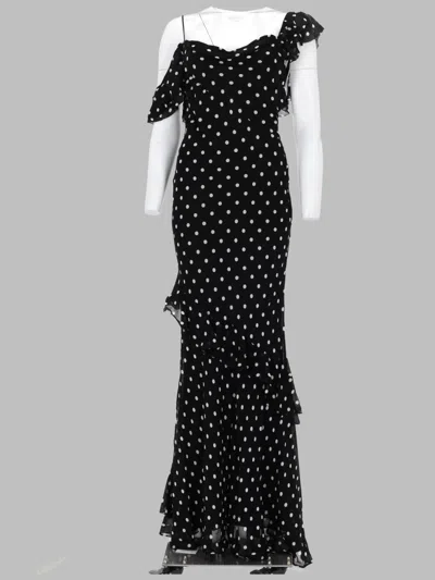 Self-portrait Long Dress Black Polka Dot With V-neck In Black Georgette For Women