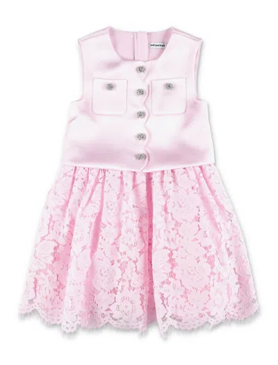 Self-portrait Elegant Mini Dress With Floral Lace Skirt In Pink