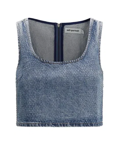 Self-portrait Elegant Mini Top For Women - Ss26 Collection In Blue