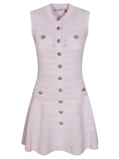 Self-portrait Elegant Pointelle Diamante Knit Mini Dress In Pink