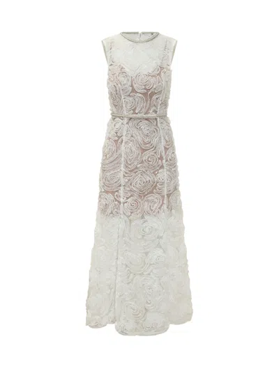 Self-portrait Elegant Tulle Midi Dress In White