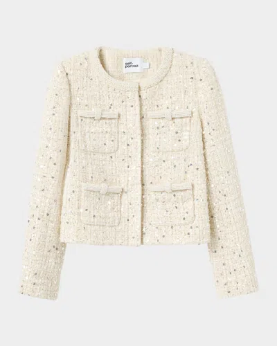 Self-portrait Embellished Boucle Jacket In White