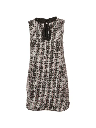 Pre-owned Self-portrait Embellished Boucle Mini Dress In Black