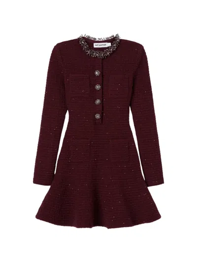 Self-portrait Metallic Boucle-knit Mini Dress In Burgundy