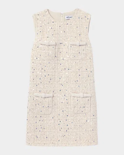 Self-portrait Embellished Boucle Mini Dress In Neutral