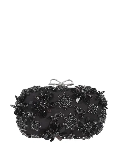 Self-portrait Embellished Bow Clutch Bag In Black