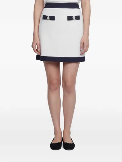 Pre-owned Self-portrait Embellished Bow-detail Mini Skirt In White