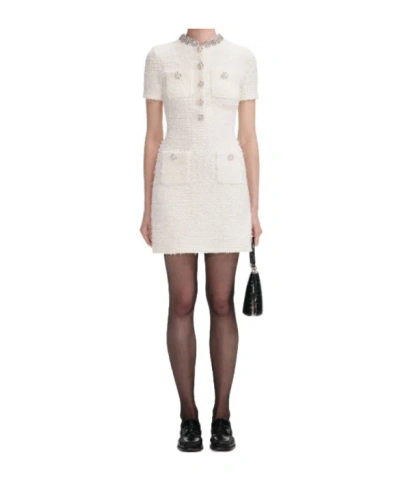 Self-portrait Embellished Button-detailed Mini Dress In White