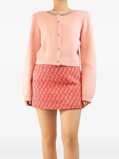Pre-owned Self-portrait Embellished Button-up Cardigan In Pink