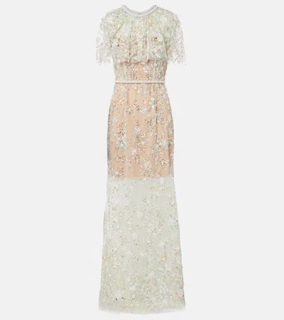 Self-portrait Embellished Caped Maxi Dress In Neutral