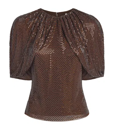 Self-portrait Embellished Cape-sleeve Blouse In Brown