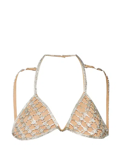 Pre-owned Self-portrait Embellished Chainmail Bralette In Neutrals