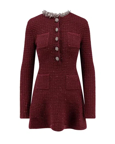 Self-portrait Embellished Collar Knit Mini Dress In Burgundy