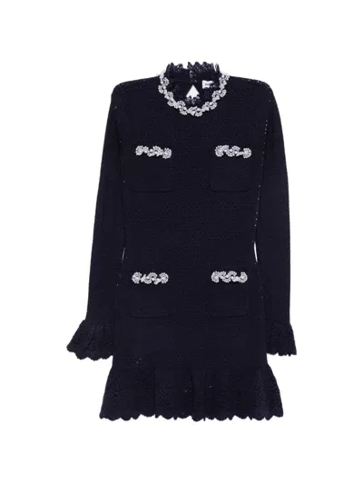 Self-portrait Embellished Crochet-knit Mini Dress In Multi