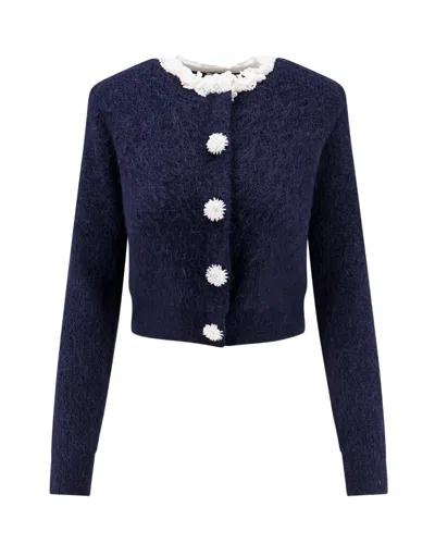 Self-portrait Embellished Cropped Cardigan In Blue