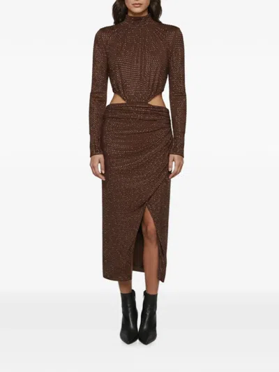 Pre-owned Self-portrait Embellished Cut-out Midi Dress In Brown