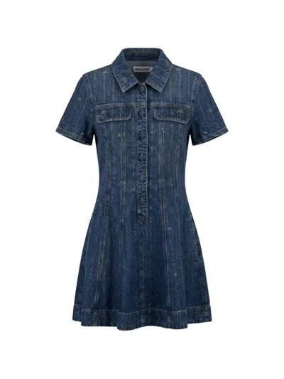 Self-portrait Embellished Denim Mini Dress In Blue