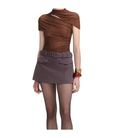 Self-portrait Embellished Draped Top In Brown