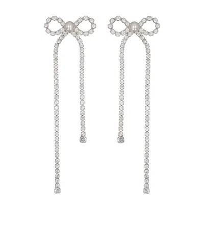 Self-portrait Embellished Droplet Bow Earrings In Silver