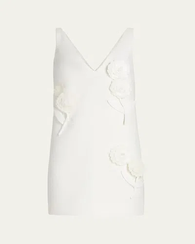 Self-portrait Embellished Flower Crepe Mini Dress In White