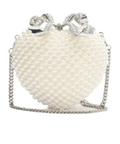 Self-portrait Embellished Heart Clutch Bag In White