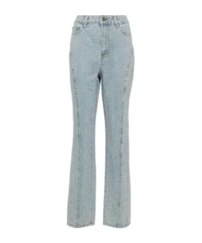 Self-portrait Embellished High-rise Straight Jeans In Gray