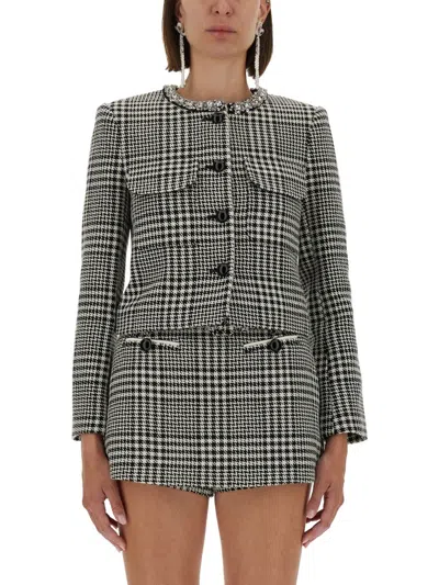 Self-portrait Embellished Houndstooth Cropped Jacket In Multicolour