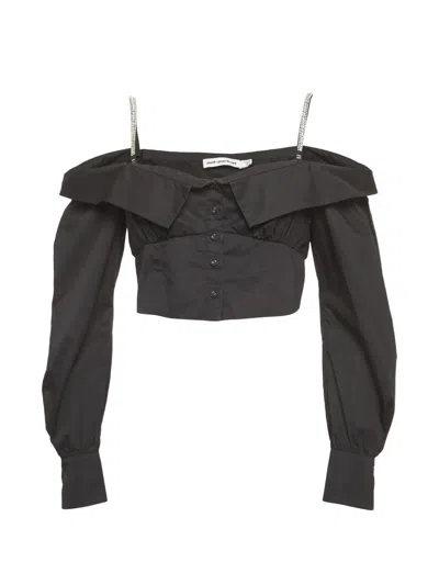 Pre-owned Self-portrait Embellished Long-sleeve Crop Top In Black