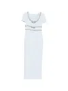 Self-portrait Bow-detailed Crystal-embellished Crepe Maxi Dress In Blue