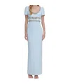 Self-portrait Bow-detailed Crystal-embellished Crepe Maxi Dress In Blue