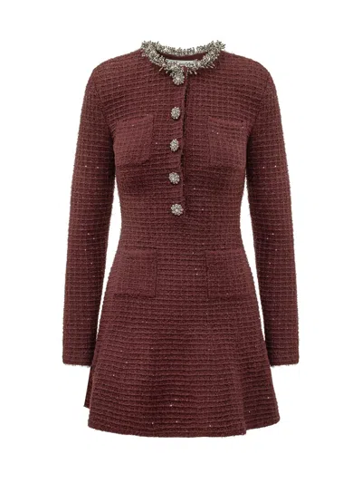 Self-portrait Embellished Mini Dress In Burgundy