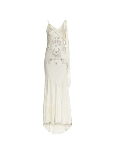 Self-portrait Embellished Satin Maxi Dress In White