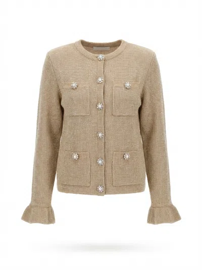 Self-portrait Embellished Trim Cardigan In Brown