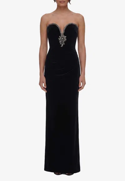 Self-portrait Embellished Velvet Maxi Dress In Black