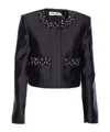 Self-portrait Black Taffeta Embellished Trim Jacket In Black