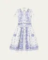 Self-portrait Embroidered Cotton Belted Midi Dress In Multi