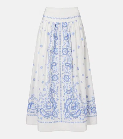Self-portrait Embroidered Cotton Midi Skirt In White
