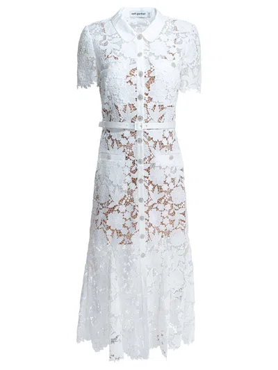 Self-portrait Embroidered Lace Midi Dress In White