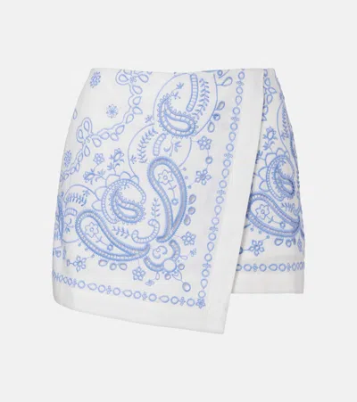 Self-portrait Embroidered Linen And Cotton Skort In White