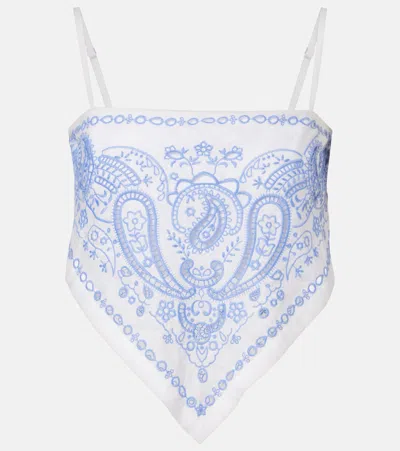 Self-portrait Embroidered Linen And Cotton Top In Multi