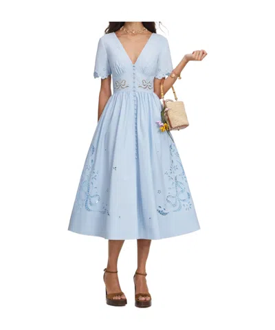 Self-portrait V-neck Embroidered Midi Dress In Blue