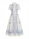 Self-portrait Embroidered Cotton Belted Midi Dress In White