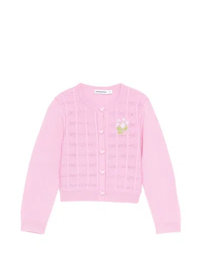 Self-portrait Embroidered Pointelle Cardigan In Pink