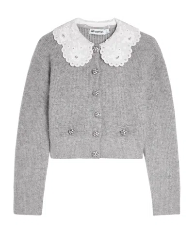 Self-portrait Embroidered-collar Embellished Metallic-knit Cardigan In Multi
