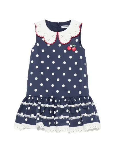 Self-portrait Embroidered-collar Polka-dot Dress In Blue