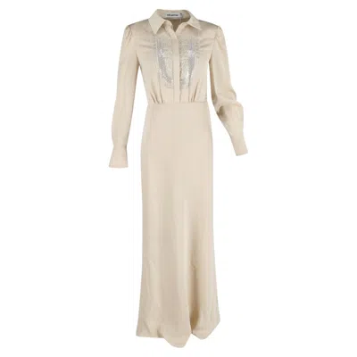 Pre-owned Self-portrait Embroidered-design Maxi Dress In Cream Satin In White