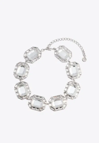 Self-portrait Emerald-cut Crystal Necklace In Silver