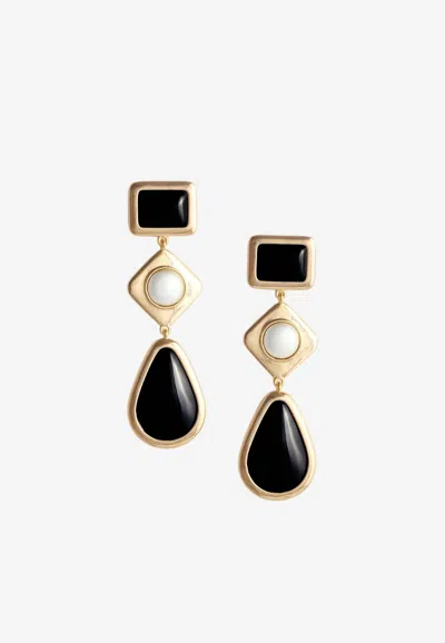 Self-portrait Enameled Tiered Drop Earrings In Gold