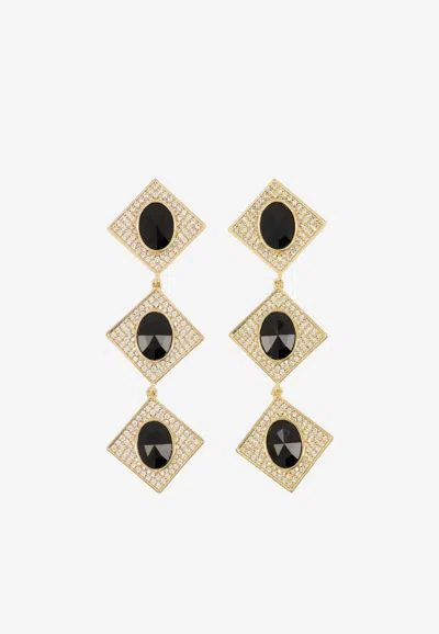 Self-portrait Encrusted Diamond-shaped Tiered Earrings In Black