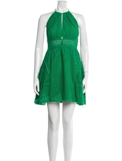 Pre-owned Self-portrait Eyelet Knee-length Dress In Green